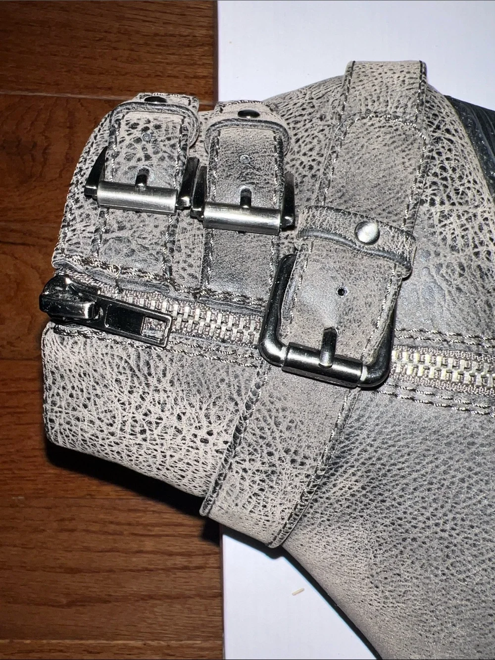 Sonoma Distressed Gray Double-Buckle Ankle Booties